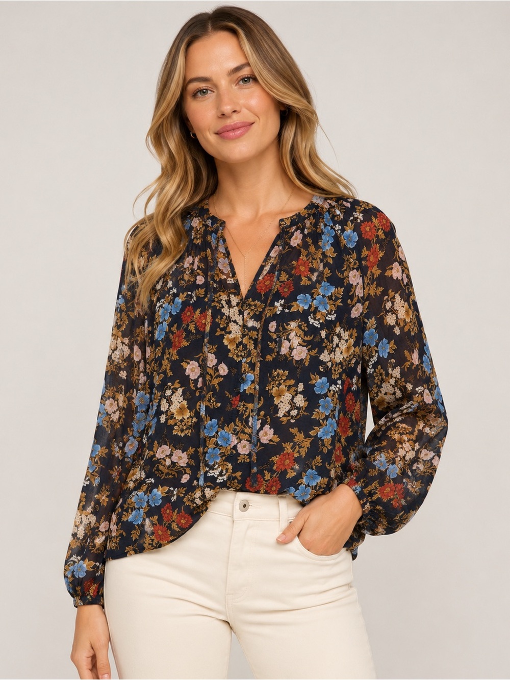 Spell‎ Flora Blouse in Mystic Large Long Sleeve Floral Boho
